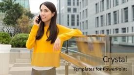  Presentation with chat - Amazing slide set having asian woman chat with cellphone at outdoor backdrop and a yellow colored foreground