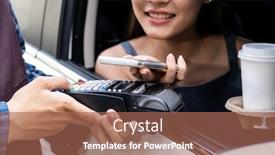  Presentation with mobile technology - Slide set having asian-woman-customer-make-mobile background and a coral colored foreground