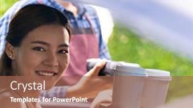  Presentation with contactless - Slide set having asian-woman-customer-make-mobile background and a coral colored foreground