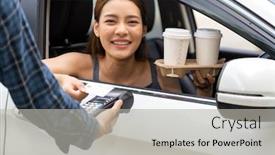  Presentation with mobile technology - Amazing slide set having asian-woman-customer-make-mobile backdrop and a light gray colored foreground