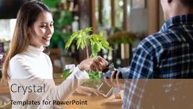  Presentation with credit card - Presentation having asian-woman-customer-using-credit background and a coral colored foreground