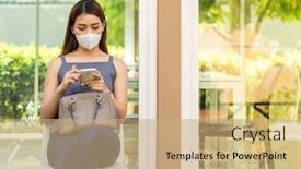  Presentation with face mask - Slide set with asian-woman-customer-wear-face background and a coral colored foreground