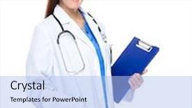  Presentation with asian doctor - Slide set featuring navy medical - asian woman doctor with clipboard background and a light blue colored foreground