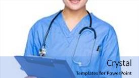 Presentation with doctor asian - PPT layouts with asian woman doctor write on clipboard background and a light blue colored foreground