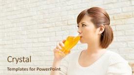  Presentation with being a single woman - PPT theme featuring asian woman drinking a beer background and a  colored foreground