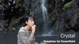  Presentation with waterfall woman - Slides consisting of asian-woman-eat-sushi-near background and a  colored foreground