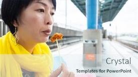  Presentation with sweet potato - Audience pleasing presentation theme consisting of asian-woman-eat-taiwanese-sweet backdrop and a sky blue colored foreground