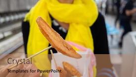  Presentation with sweet potato - Presentation design enhanced with asian-woman-eat-taiwanese-sweet background and a coral colored foreground