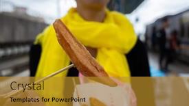  Presentation with sweet potato - Presentation theme featuring asian-woman-eat-taiwanese-sweet background and a gold colored foreground