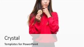  Presentation with chocolate chip cookie - Amazing presentation theme having asian woman eating chocolate chip backdrop and a  colored foreground