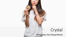  Presentation with chocolate chip cookie - Slides with asian woman eating chocolate chip background and a white colored foreground