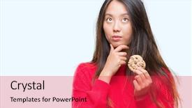  Presentation with chocolate chip cookie - Amazing presentation theme having asian woman eating chocolate chip backdrop and a red colored foreground