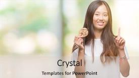  Presentation with chocolate chip cookie - Slide deck featuring asian woman eating chocolate chip background and a soft green colored foreground