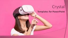  Presentation with experience - Beautiful PPT layouts featuring asian woman experience though virtual reality device backdrop and a coral colored foreground