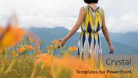  Presentation with free - Presentation theme featuring asian-woman-feel-free background and a gold colored foreground