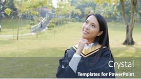  Presentation with graduation - PPT layouts having asian woman graduation background and a ocean colored foreground
