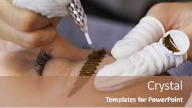  Presentation with beauty salon pedicured feet - Presentation design consisting of asian woman having microblading eyebrows in a beauty salon background and a coral colored foreground