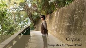  Presentation with hiking - Slide set having asian-woman-hiking background and a coral colored foreground