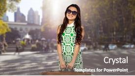  Presentation with luggage - Slide deck consisting of asian woman holding luggage against picture of a city background and a gray colored foreground