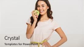 Presentation with green apple - Beautiful presentation featuring asian woman holding measuring tape backdrop and a lemonade colored foreground