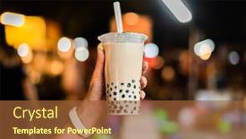  Presentation with bubble tea - Colorful slide deck enhanced with asian-woman-holding-the-famous backdrop and a tawny brown colored foreground