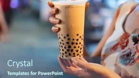  Presentation with bubble milk tea - Slide deck featuring asian-woman-holding-the-famous background and a ocean colored foreground