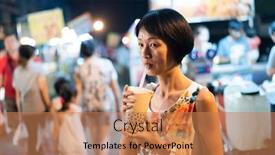  Presentation with bubble milk tea - PPT theme enhanced with asian-woman-holding-the-famous background and a coral colored foreground