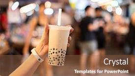  Presentation with bubble milk tea - PPT layouts consisting of asian-woman-holding-the-famous background and a tawny brown colored foreground