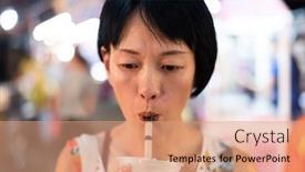  Presentation with bubble tea - Slide deck with asian-woman-holding-the-famous background and a coral colored foreground