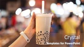  Presentation with bubble tea - Colorful slide set enhanced with asian-woman-holding-the-famous backdrop and a tawny brown colored foreground