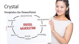  Presentation with asian - Presentation theme with asian woman holding with placard showing digital marketing concept background and a white colored foreground