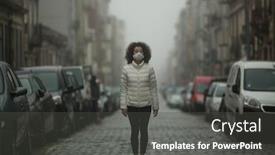  Presentation with foggy - Audience pleasing slide set consisting of asian-woman-in-antiviral-mask backdrop and a dark gray colored foreground
