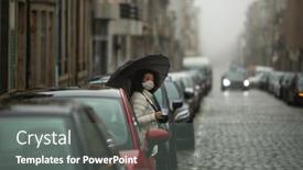  Presentation with mask - PPT layouts consisting of asian-woman-in-antiviral-mask background and a gray colored foreground