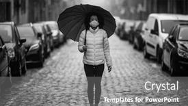  Presentation with black woman - Slide set having asian-woman-in-antiviral-mask background and a gray colored foreground