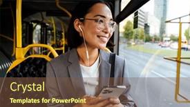  Presentation with phone - Presentation theme featuring asian-woman-in-earphones-holding background and a tawny brown colored foreground