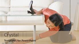  Presentation with kneeling - PPT theme having asian-woman-kneeling-on-floor background and a coral colored foreground