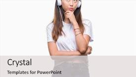  Presentation with asian music - Cool new presentation theme with asian woman listening to music backdrop and a light gray colored foreground