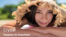  Presentation with sun tanning - Cool new slide deck with asian-woman-lying-down-tanning backdrop and a coral colored foreground