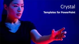  Presentation with virtual hand - Theme featuring asian-woman-making-gesture background and a black colored foreground