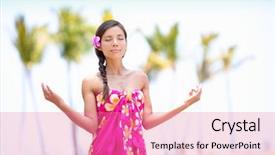  Presentation with worship woman - Cool new PPT theme with asian woman meditating on hawaii backdrop and a coral colored foreground
