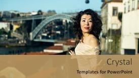  Presentation with street - Cool new slide deck with asian-woman-on-a-street backdrop and a coral colored foreground