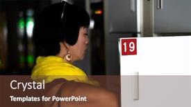 Presentation with station - Presentation design featuring asian-woman-open-a-locker background and a tawny brown colored foreground