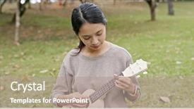  Presentation with ukulele - Slide deck consisting of asian woman play on ukulele background and a coral colored foreground