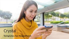  Presentation with video game 3d play games - Presentation design enhanced with asian woman play the game background and a gold colored foreground