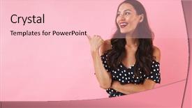  Presentation with happy smiling woman dental health - Slides with asian woman posing over pink background and a lemonade colored foreground