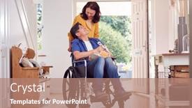  Presentation with wheelchair - Presentation featuring asian-woman-pushing-husband background and a coral colored foreground
