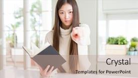  Presentation with child girl reading a book - Slide deck enhanced with asian woman reading a book background and a  colored foreground