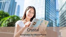 Presentation with asian map - Slide deck enhanced with asian woman reading on city map background and a coral colored foreground