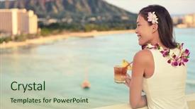  Presentation with aloha - Beautiful presentation featuring asian woman relaxing drinking hawaiian backdrop and a soft green colored foreground