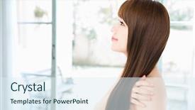  Presentation with long hair - Beautiful PPT layouts featuring asian woman showing perfect skin backdrop and a sky blue colored foreground